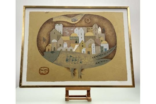 City View with Fish, Sami Briss (1930-), Romania/France, artist proof signed print