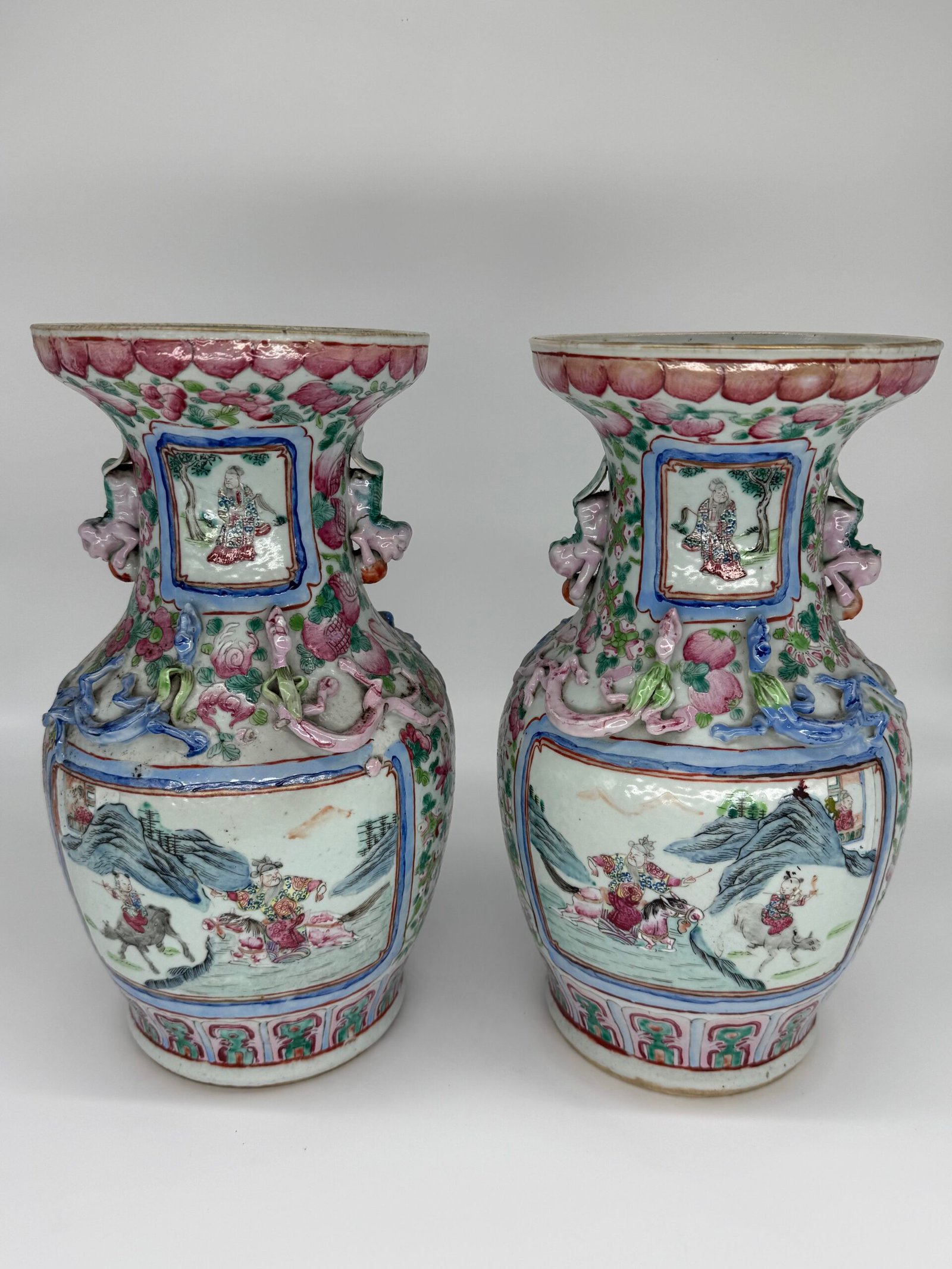 Famille Rose Vases, Chinese, 19th Century