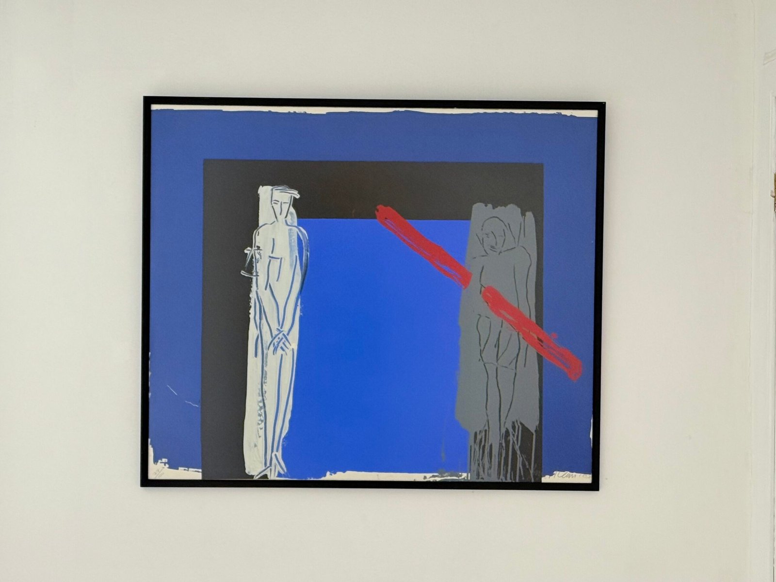 White Man Grey Man with Red Line, Bruce Mclean (Scottish 1944-), Signed Screenprint, Scotland, 1985