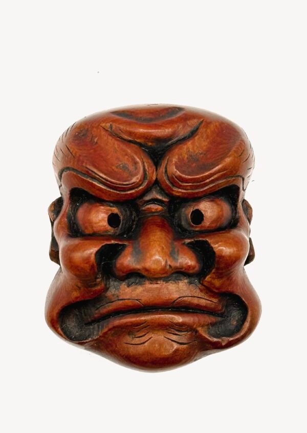 Enchanting Antique Carved Wood Netsuke Mask signed by Sukenori, 19th century, Meiji period, Japan