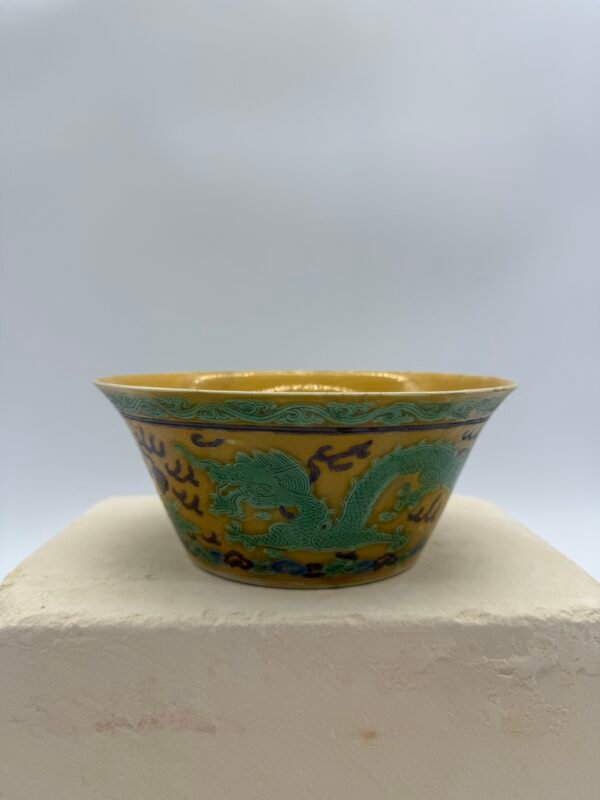 Stunning Chinese Qing Dynasty Qianlong Imperial Bowl, Yellow & Green-Glaze Dragon Decoration, 18th Century - Image 6