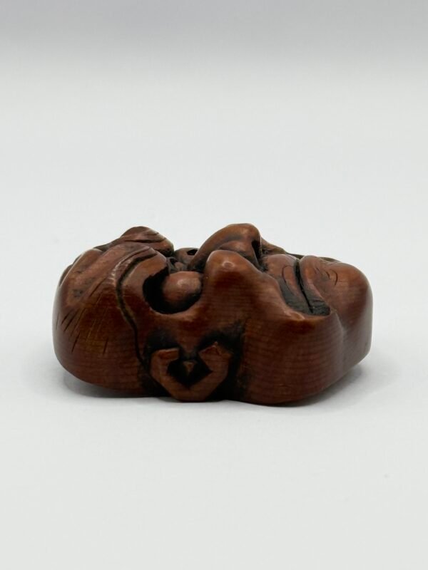 Enchanting Antique Carved Wood Netsuke Mask signed by Sukenori, 19th century, Meiji period, Japan - Image 6