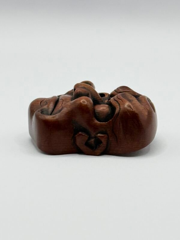 Enchanting Antique Carved Wood Netsuke Mask signed by Sukenori, 19th century, Meiji period, Japan - Image 4