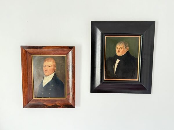 Terrific Pair of Antique 19th Century Half Bust Oil Portraits of 2 Gentlemen