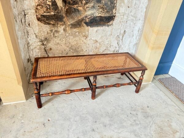Antique 19th Century English Walnut Long Stool Cane Seat Bench – Regency/Victorian Period - Image 17
