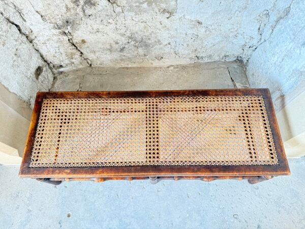 Antique 19th Century English Walnut Long Stool Cane Seat Bench – Regency/Victorian Period - Image 14