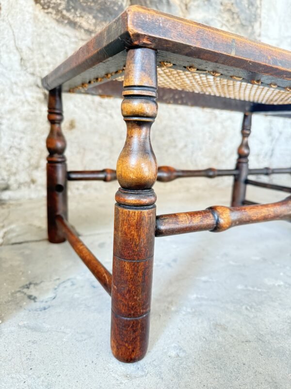 Antique 19th Century English Walnut Long Stool Cane Seat Bench – Regency/Victorian Period - Image 13