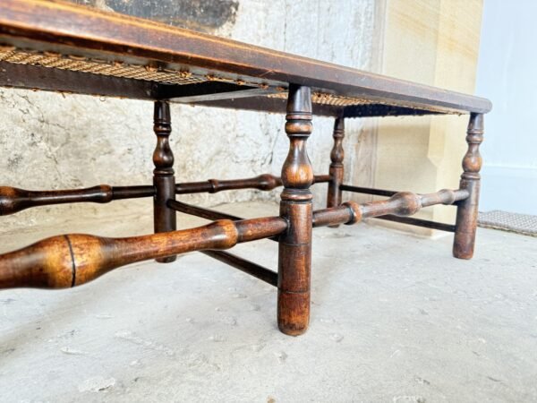 Antique 19th Century English Walnut Long Stool Cane Seat Bench – Regency/Victorian Period - Image 11