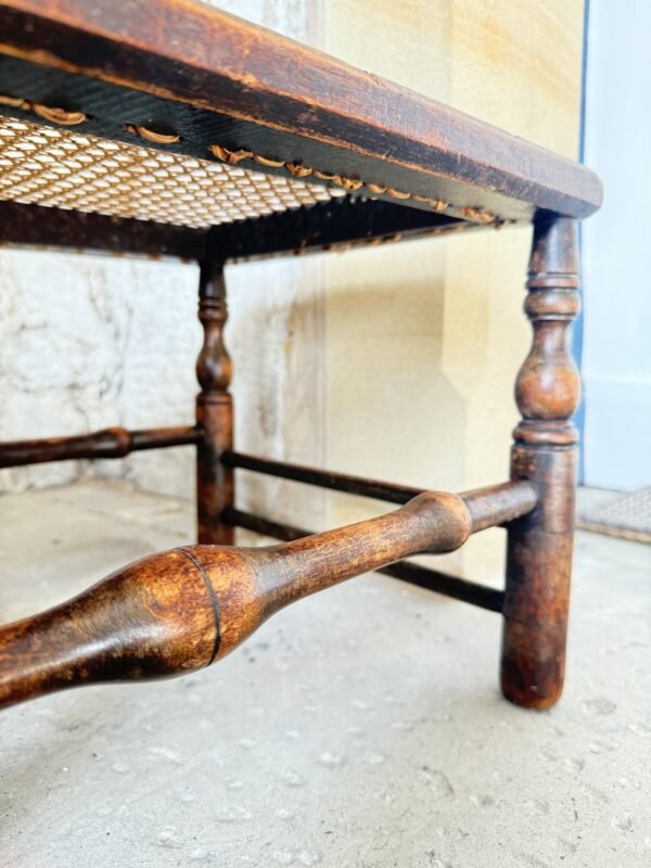 Antique 19th Century English Walnut Long Stool Cane Seat Bench – Regency/Victorian Period - Image 10