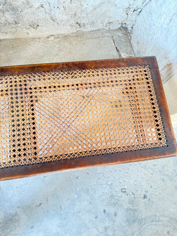 Antique 19th Century English Walnut Long Stool Cane Seat Bench – Regency/Victorian Period - Image 8