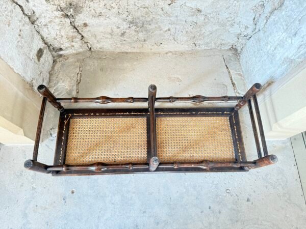 Antique 19th Century English Walnut Long Stool Cane Seat Bench – Regency/Victorian Period - Image 7