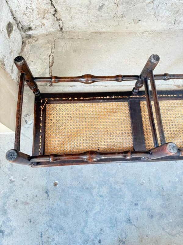 Antique 19th Century English Walnut Long Stool Cane Seat Bench – Regency/Victorian Period - Image 6