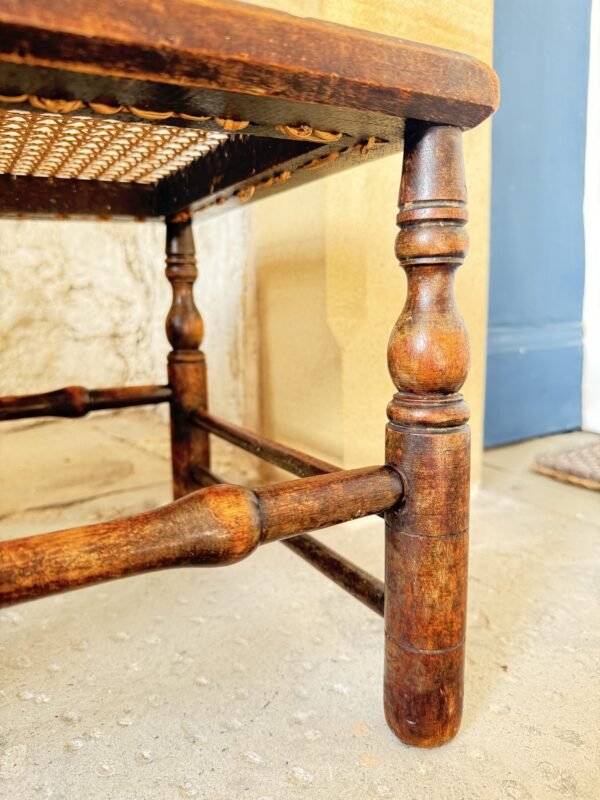 Antique 19th Century English Walnut Long Stool Cane Seat Bench – Regency/Victorian Period - Image 4