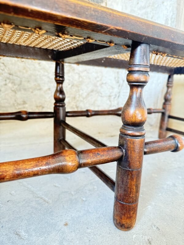 Antique 19th Century English Walnut Long Stool Cane Seat Bench – Regency/Victorian Period - Image 3
